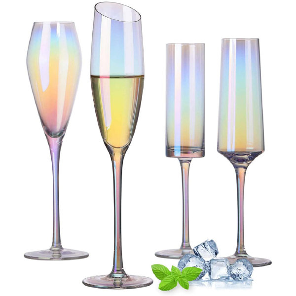 fedigorlocn Champagne Flutes, Champagne Glass Set Of 4 Iridescent Long